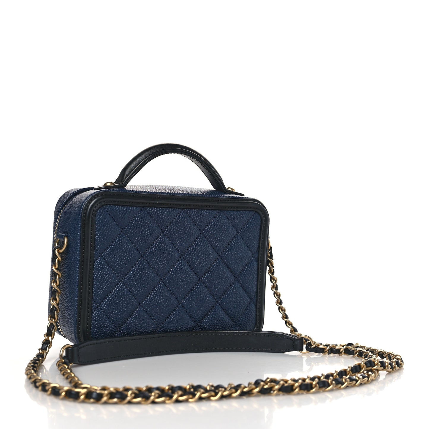 Caviar Quilted Small CC Filigree Vanity Case Navy Black