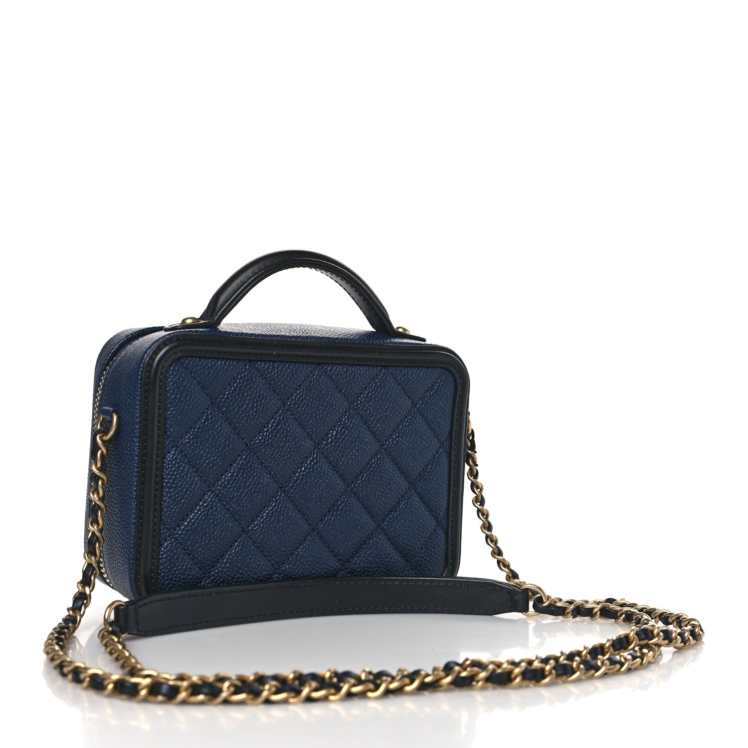 Chanel Caviar Quilted Small CC Filigree Vanity Case Navy Black 3 of 10