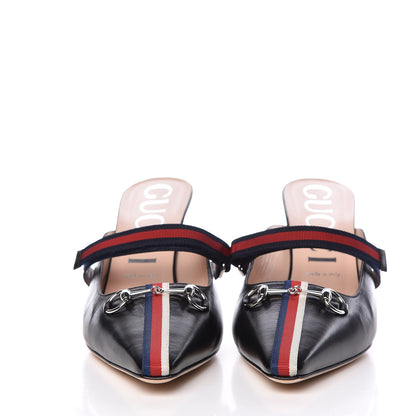 Gucci Malaga Kid Sylvie Web Cross Strap Mid-Heel Slides 41.5 Black 2 of 11