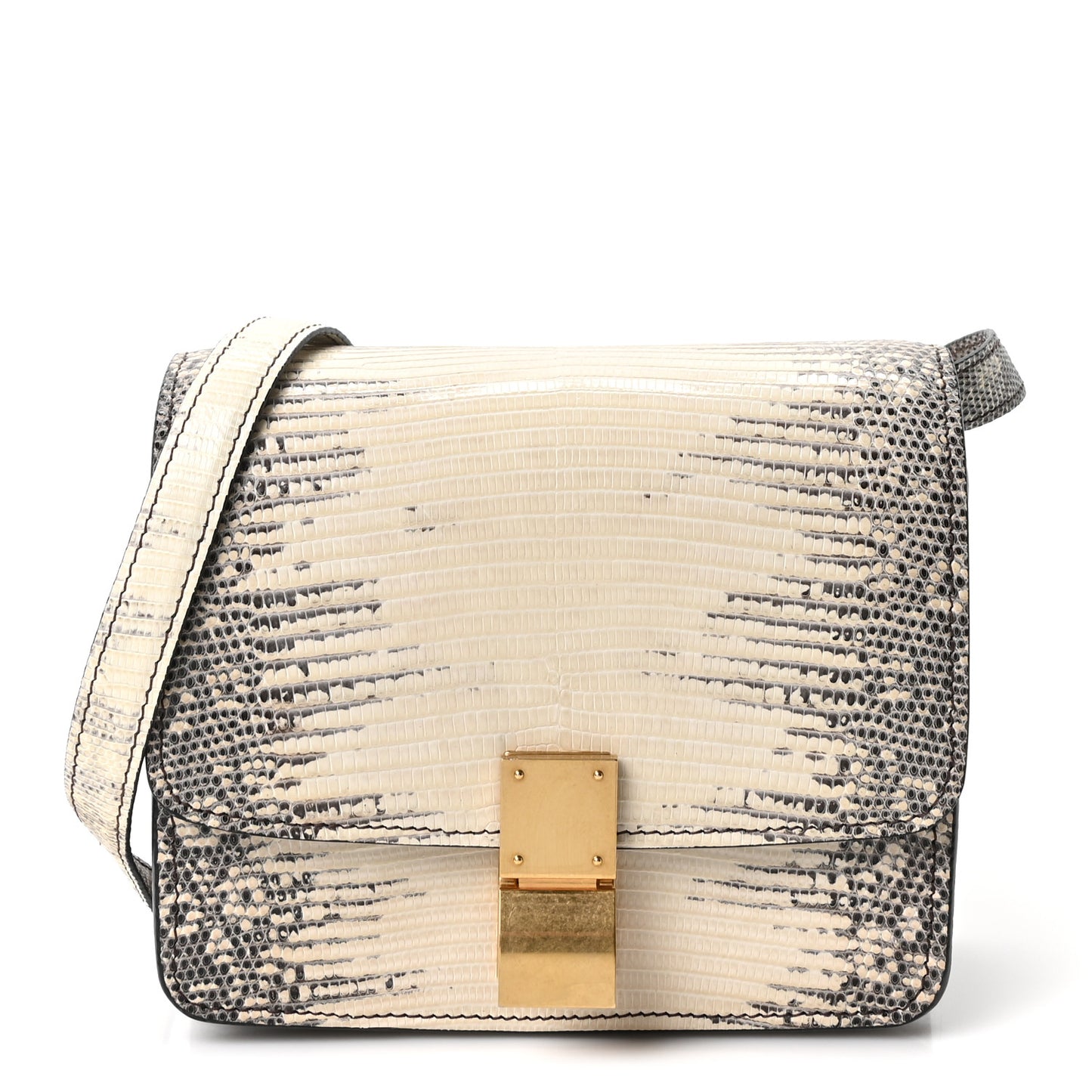 Lizard Small Classic Box Flap Bag Natural