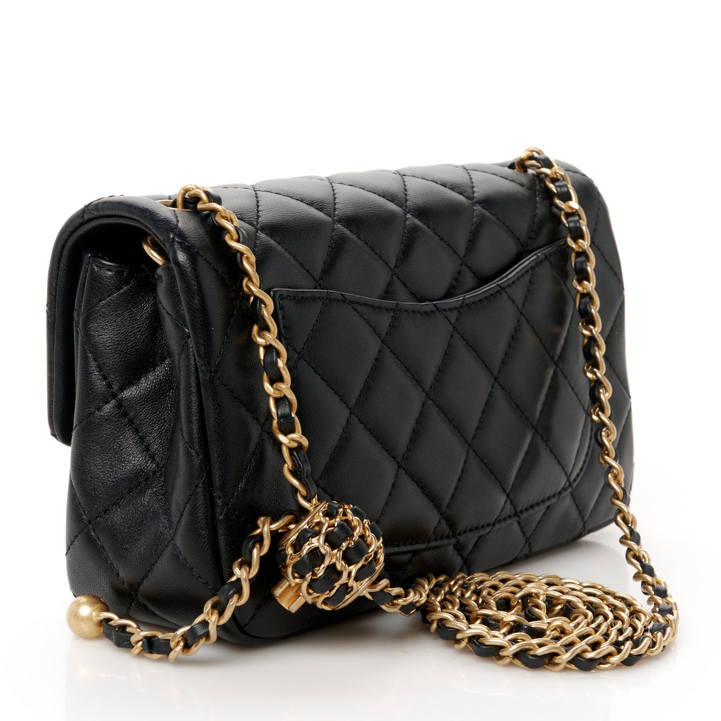 Lambskin Quilted Mini Rectangular Pearl Crush Flap Black