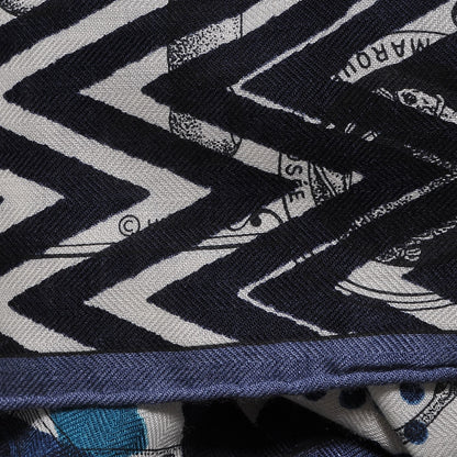 Hermes Cashmere Silk Manufacture de Boucleries Shawl 140 Marine Cobalt White 5 of 5