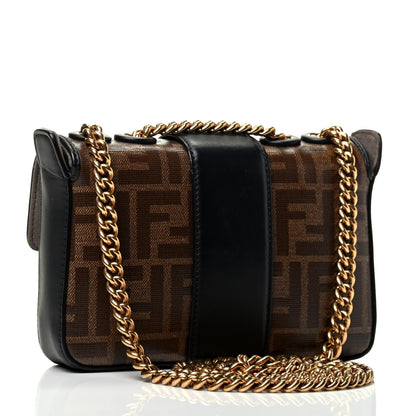 Fendi Glazed Fabric Vitello Century FF 1974 Stamp Patch Mini Double F Crossbody Bag Mogano Panna Black 2 of 4