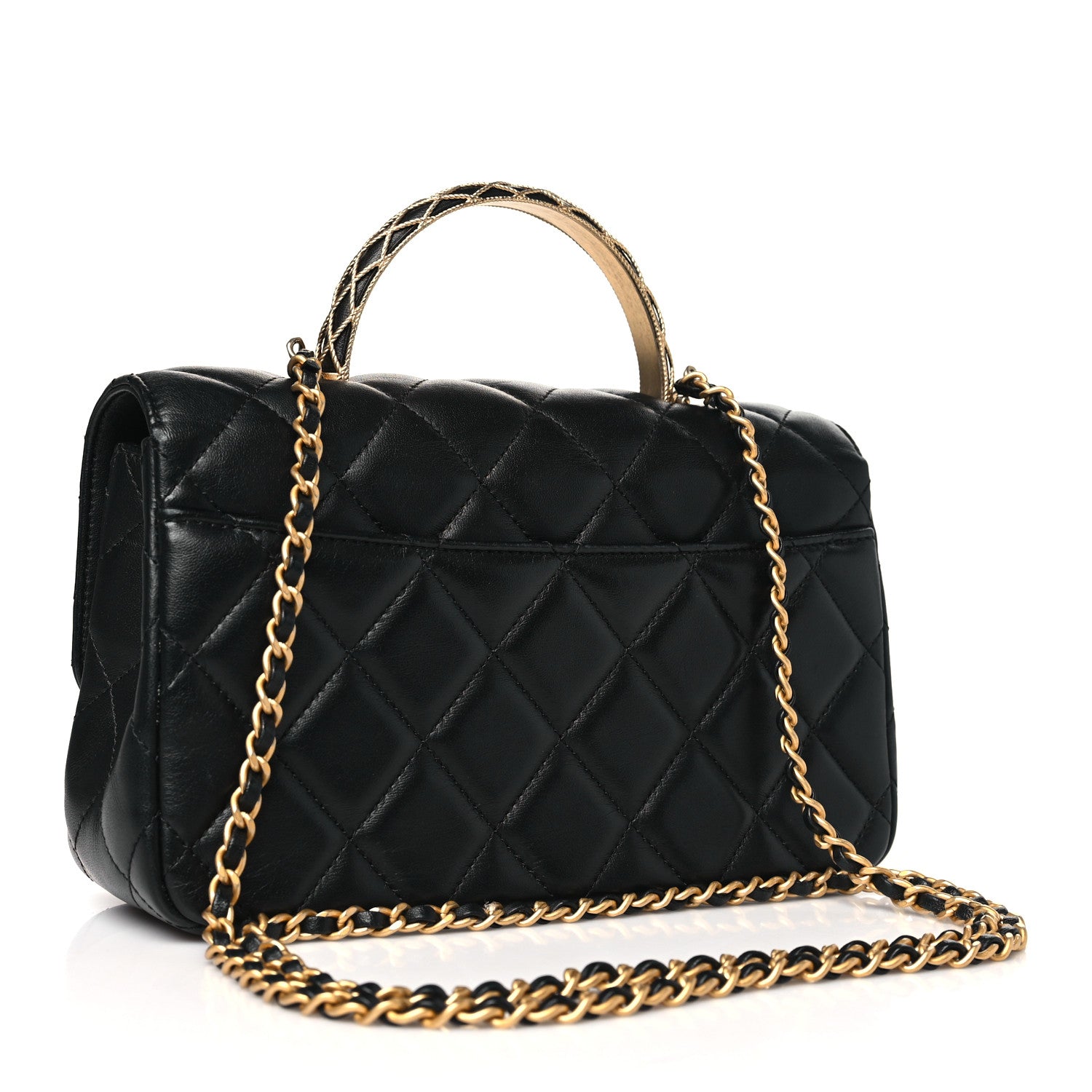 Chanel Lambskin Metal Quilted Twist Top Handle Flap With Chain Black 3 of 10