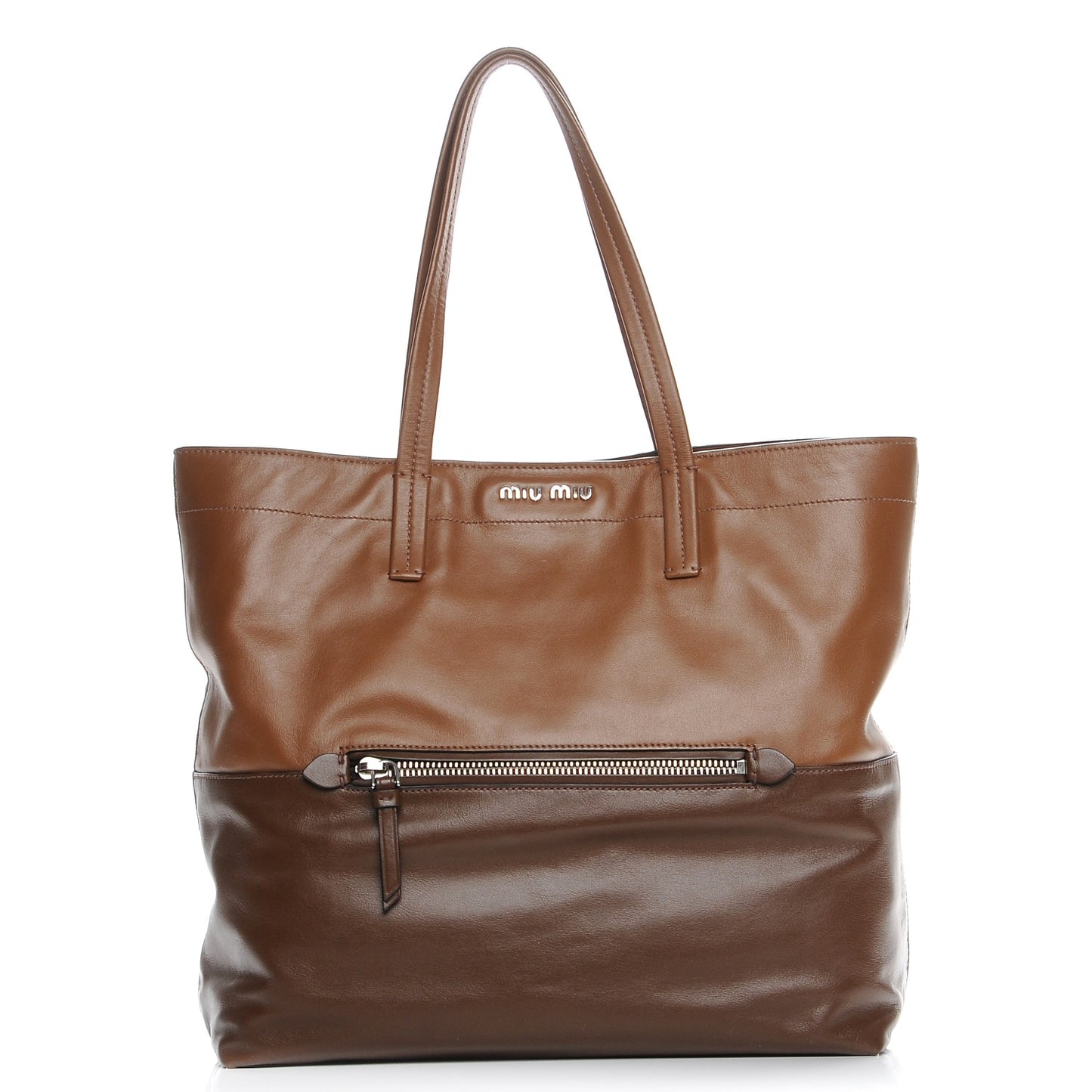 Vitello Soft Bi-Color Shopping Tote Cannella Palissandro