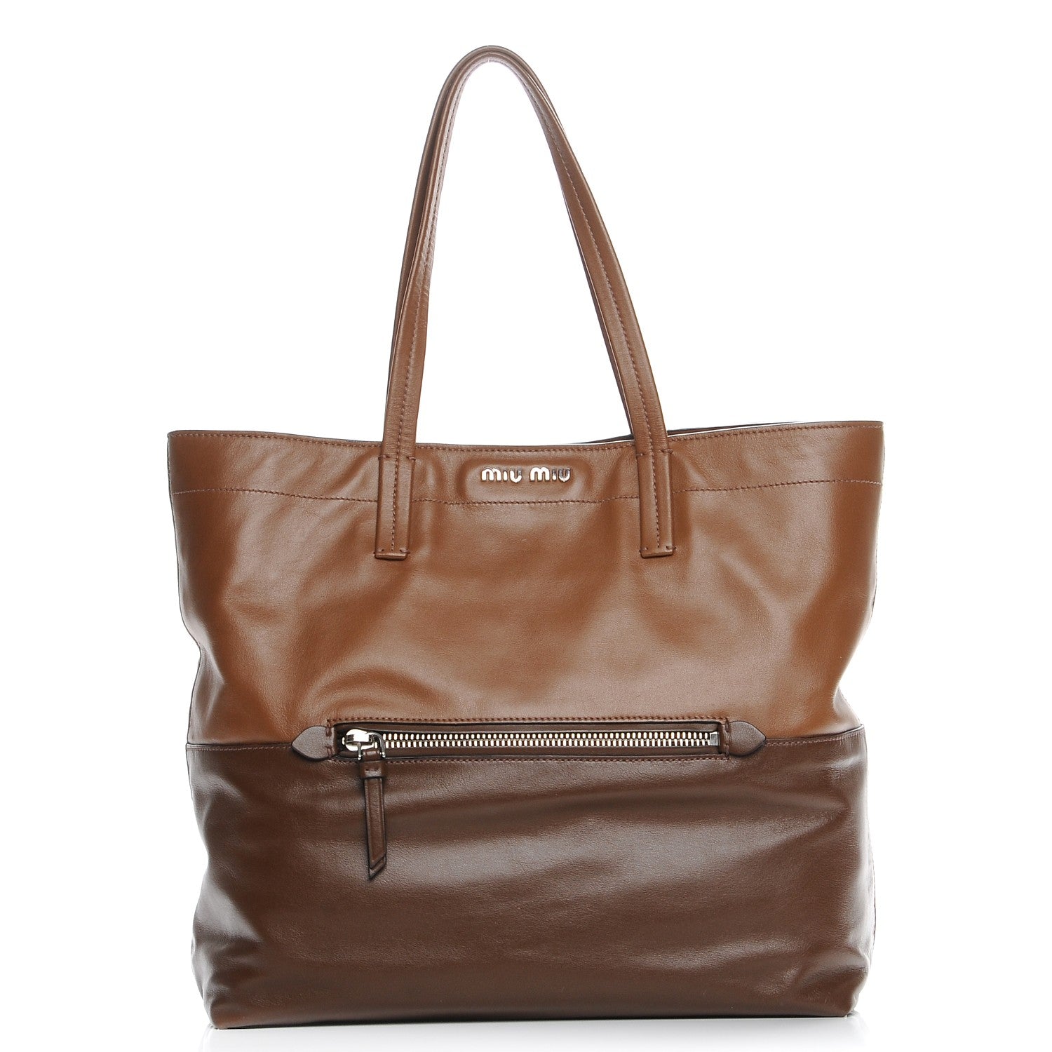 Miu Miu Vitello Soft Bi-Color Shopping Tote Cannella Palissandro 1 of 7