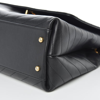 Chanel Grained Calfskin Elaphe Stitched Medium Chevron Chic Top Handle Flap Black 9 of 13