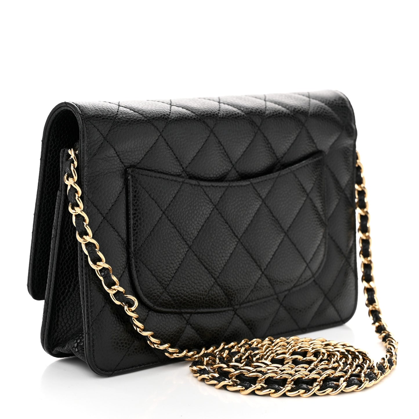 Caviar Quilted Wallet on Chain WOC Black