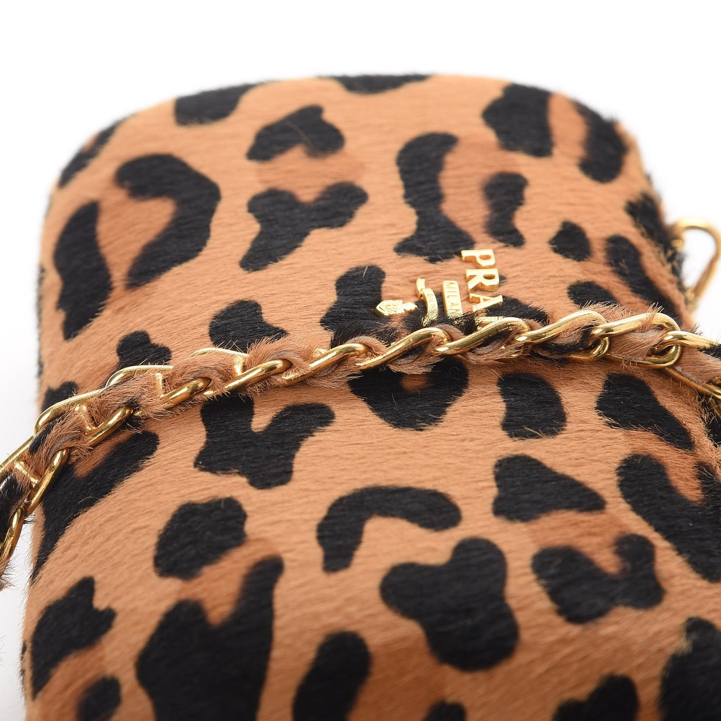 Calf Hair Leopard Print Chain Clutch Miele