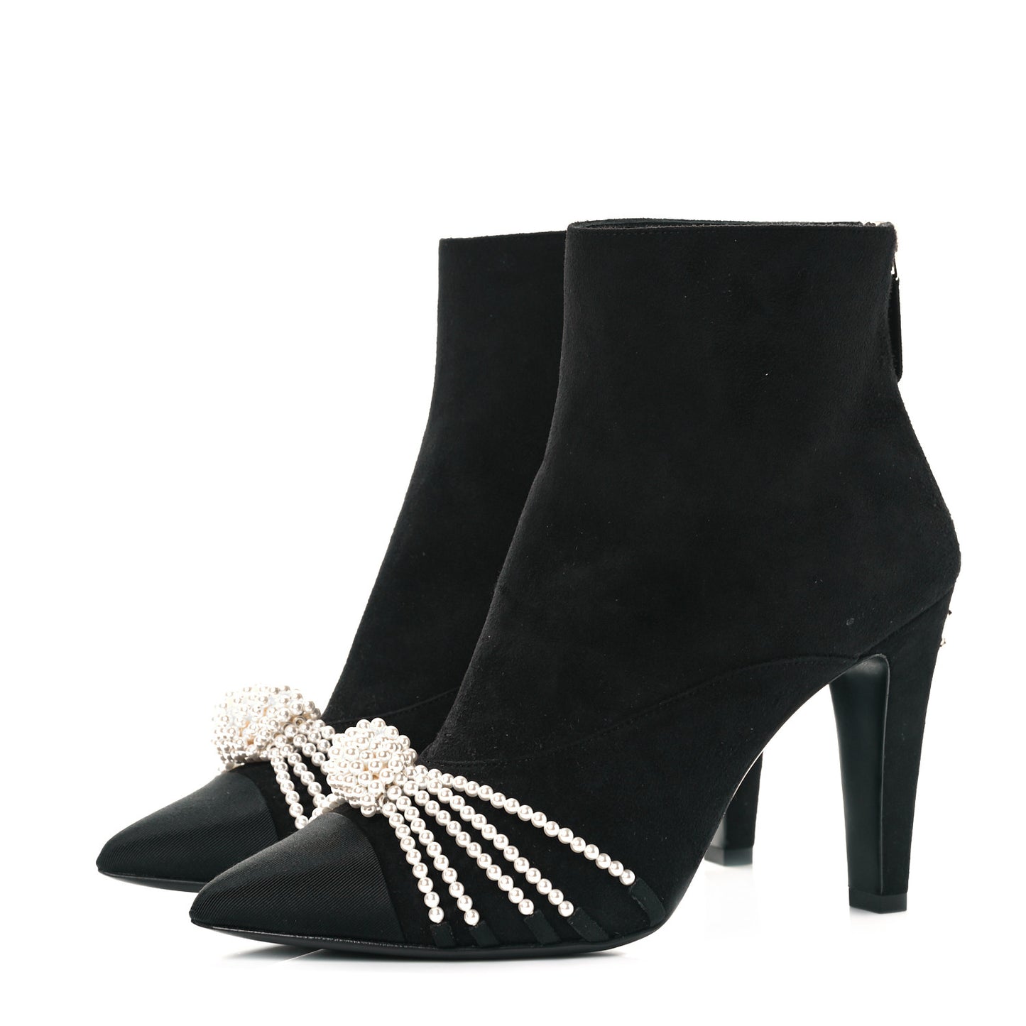 Suede Calfskin Pearl Cap Toe Short Boots 37 Black