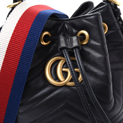 Gucci Calfskin Matelasse Sylvie Web GG Marmont Bucket Bag Black 11 of 11
