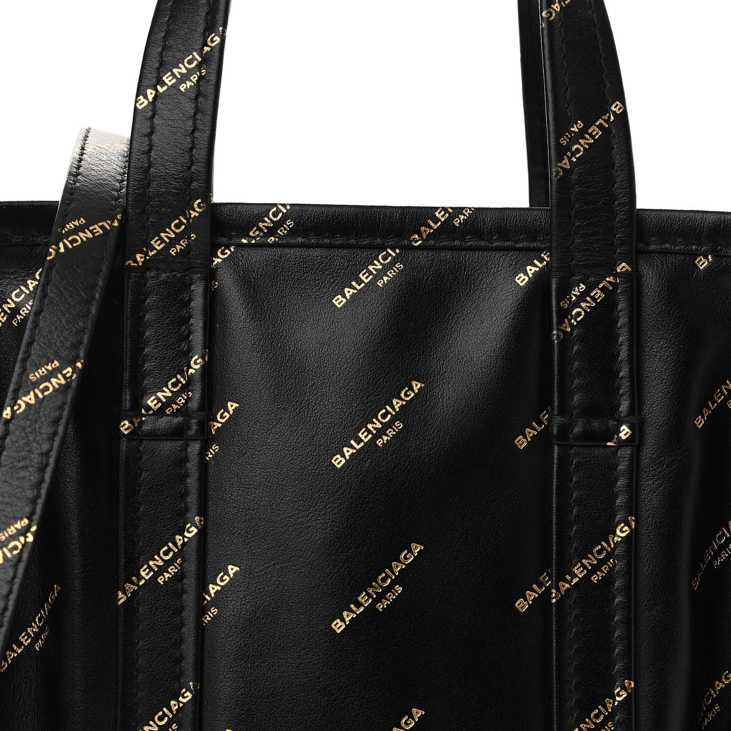 Calfskin Allover Logo XS Bazar Shopper Tote Black Gold
