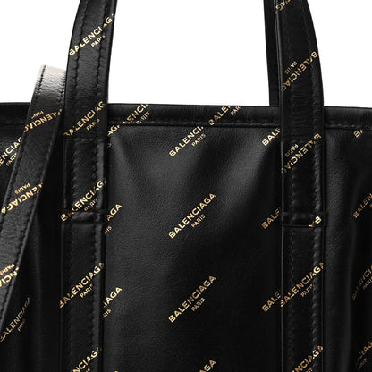 Balenciaga Calfskin Allover Logo XS Bazar Shopper Tote Black Gold 8 of 10