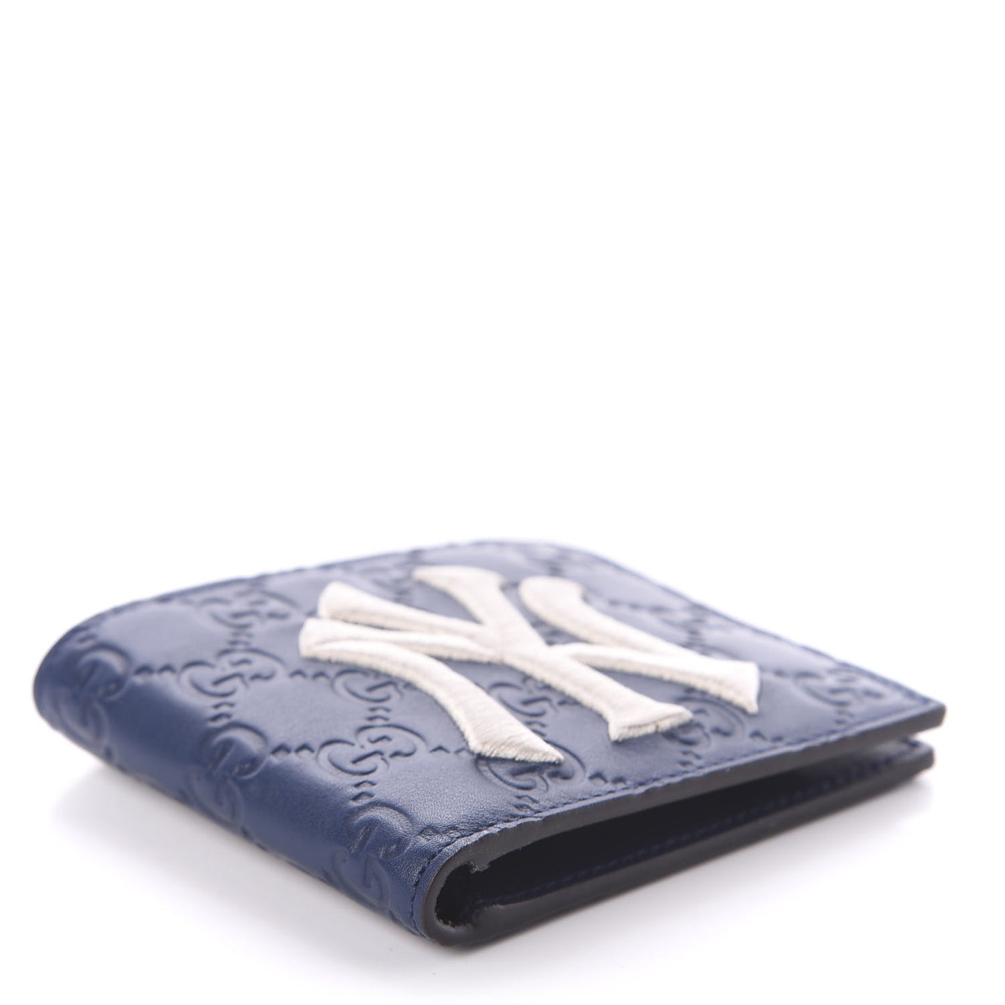 X MLB Guccissima Signature NY Yankees Embroidered Bi-Fold Wallet Royale Ivory
