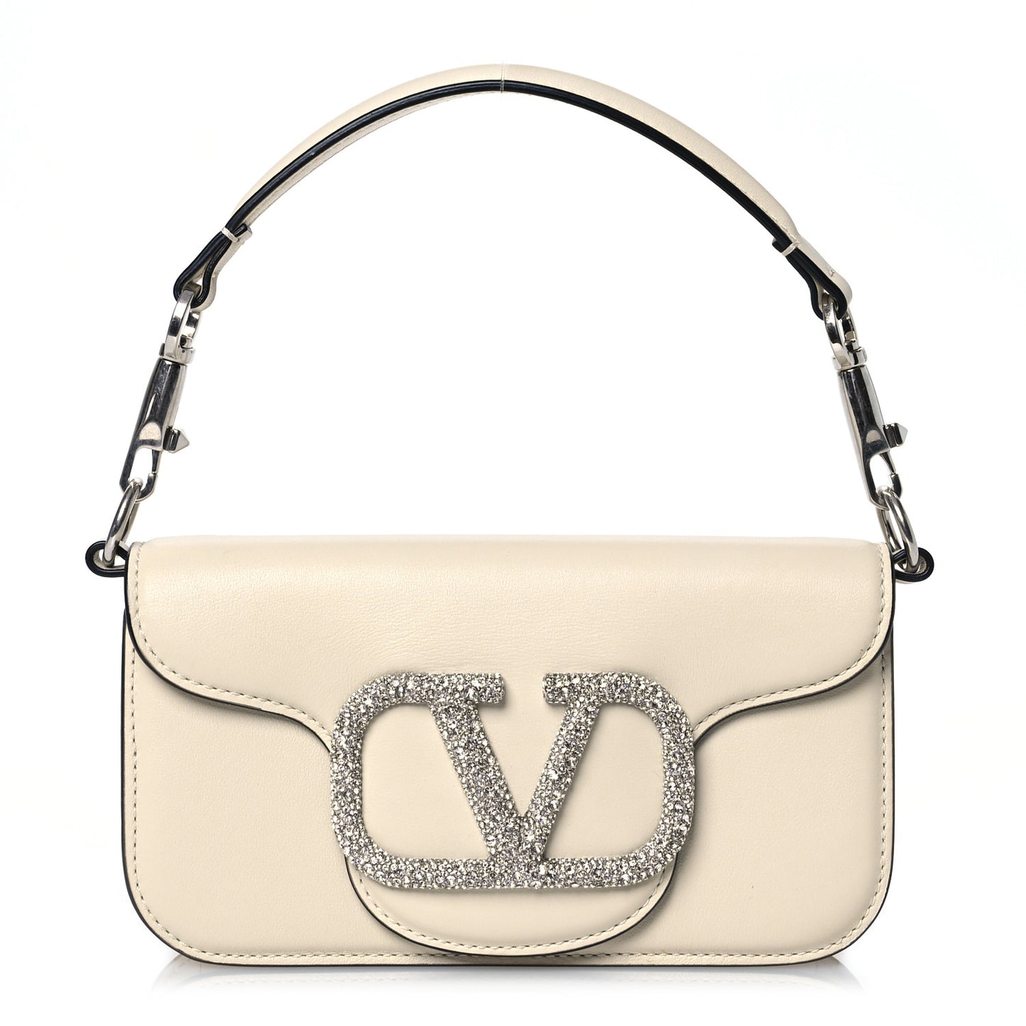 Calfskin Crystal Vlogo Small Loco Shoulder Bag Light Ivory