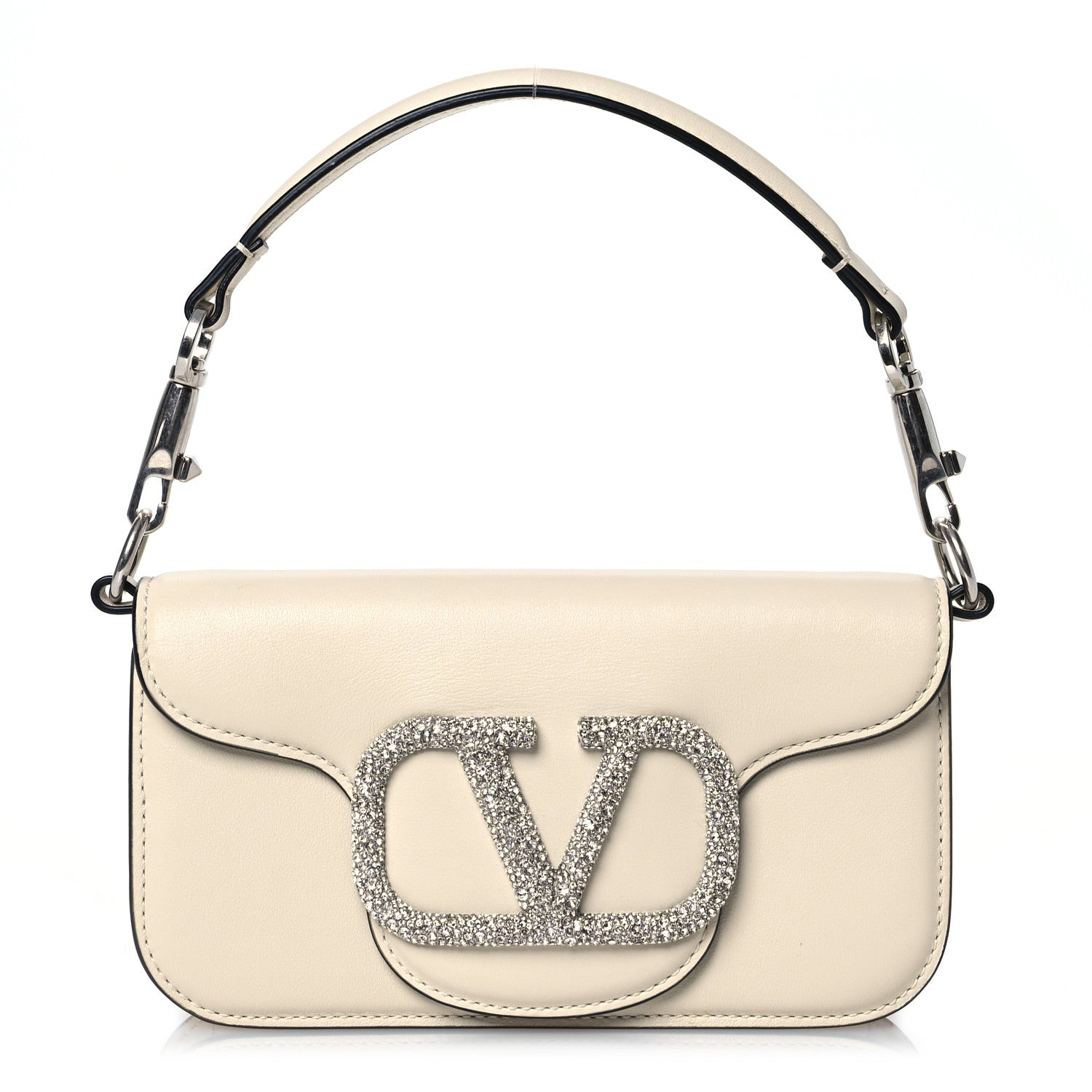 Valentino Garavani Calfskin Crystal Vlogo Small Loco Shoulder Bag Light Ivory 1 of 18