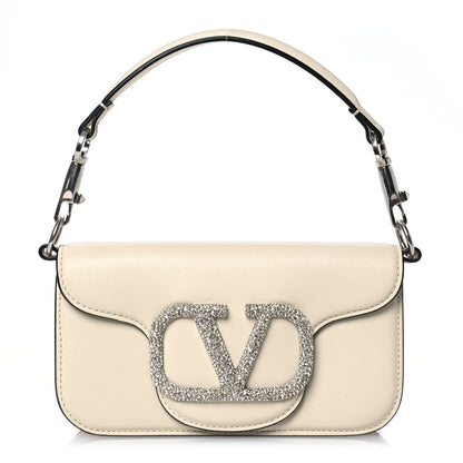Valentino Garavani Calfskin Crystal Vlogo Small Loco Shoulder Bag Light Ivory 1 of 18