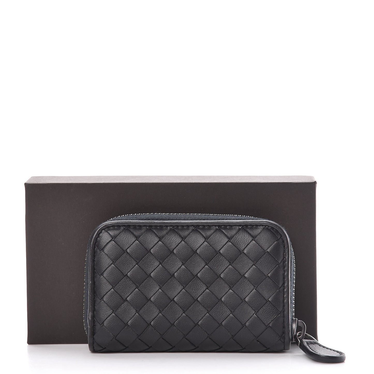 Nappa Intrecciato Zip Around Card Holder Black