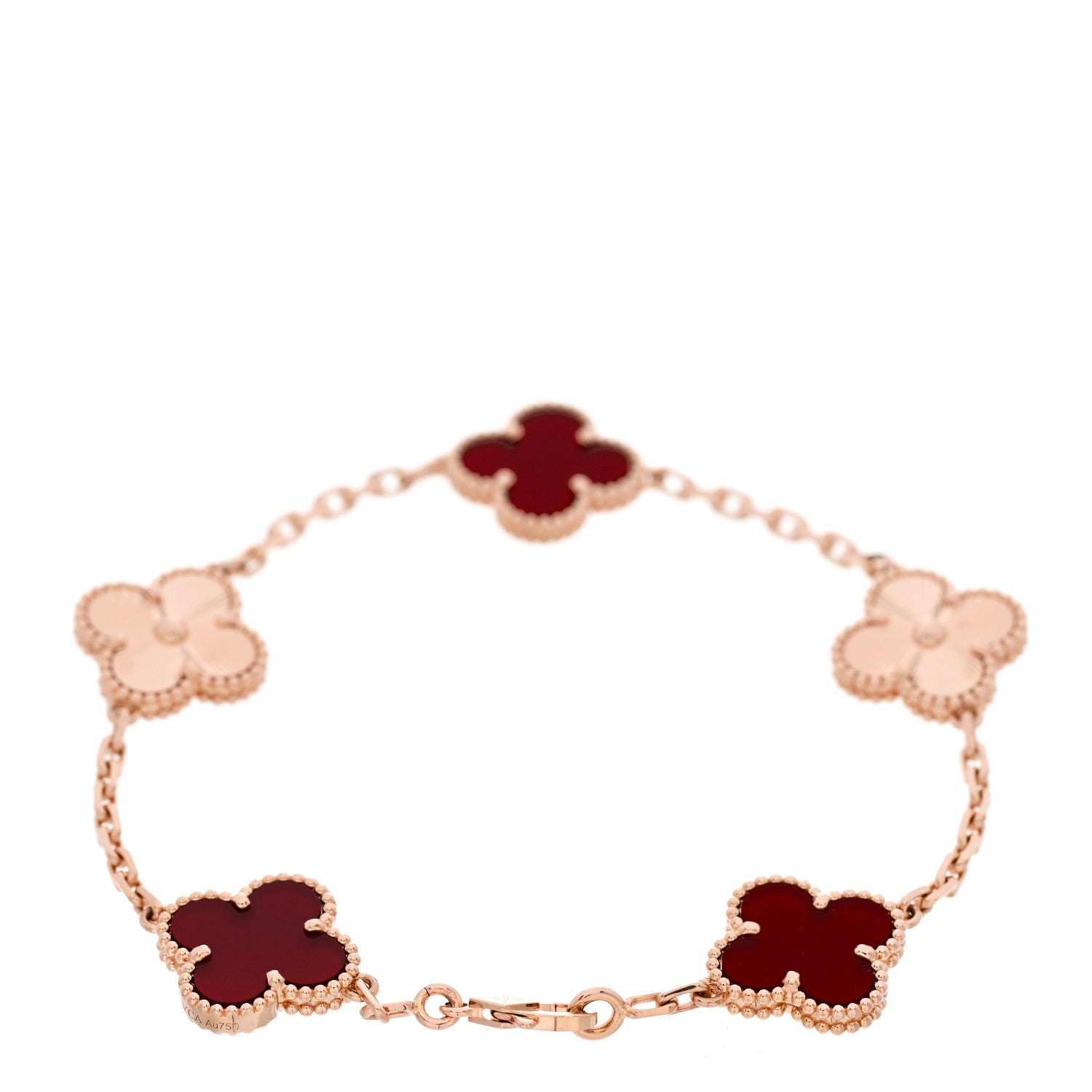 Van Cleef & Arpels 18K Rose Gold Carnelian 5 Motifs Guilloche Vintage Alhambra Bracelet 2 of 5
