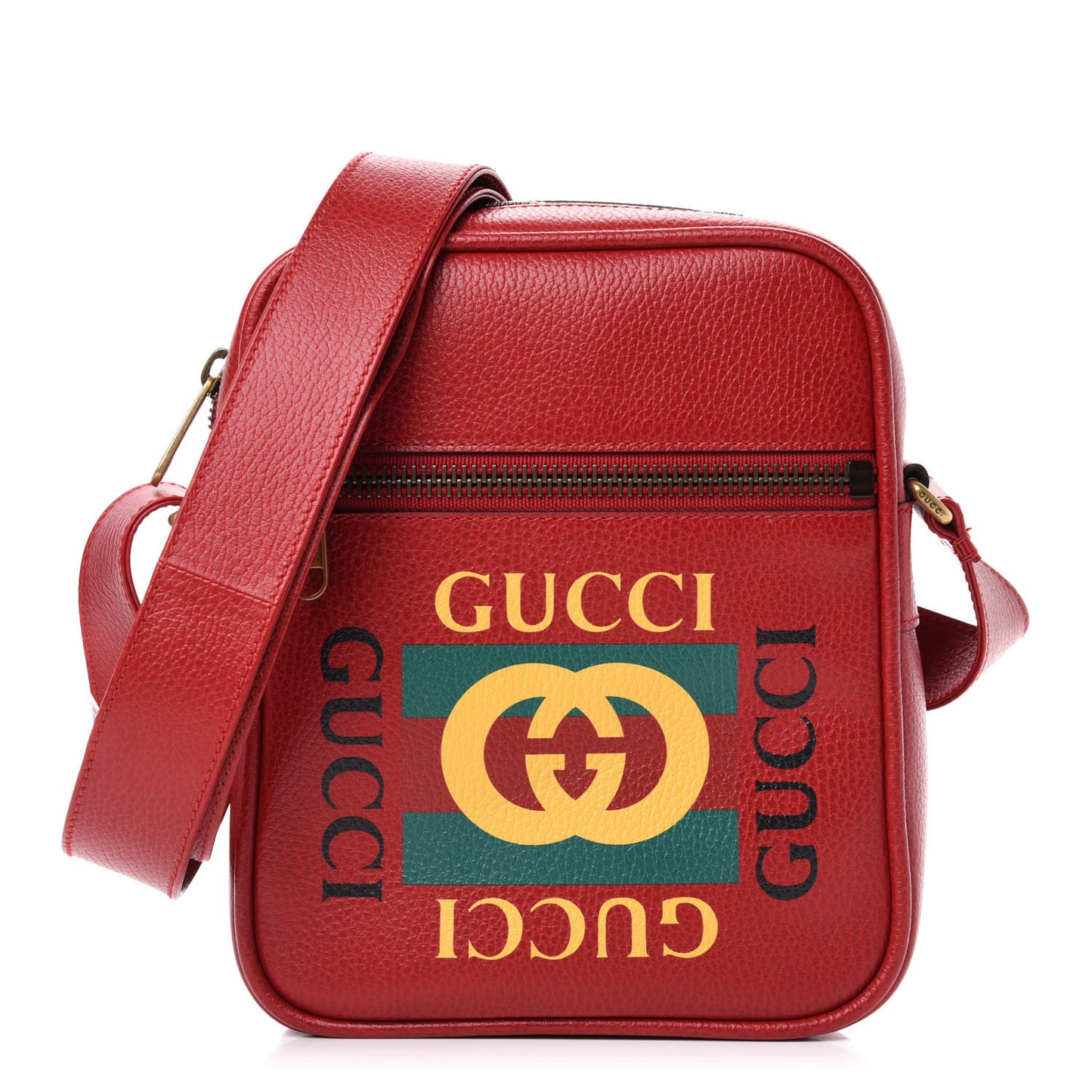 Grained Calfskin Logo Messenger Bag Hibiscus Red