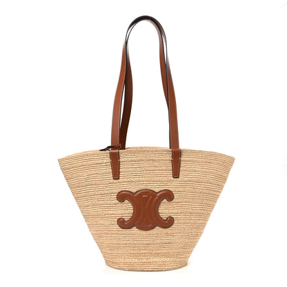 Celine Raffia Calfskin Triomphe Medium Panier Tan 1 of 10