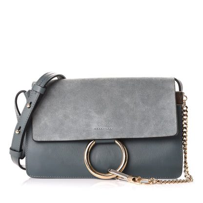 Chloe Suede Calfskin Small Faye Shoulder Bag Cloudy Blue 1 of 9