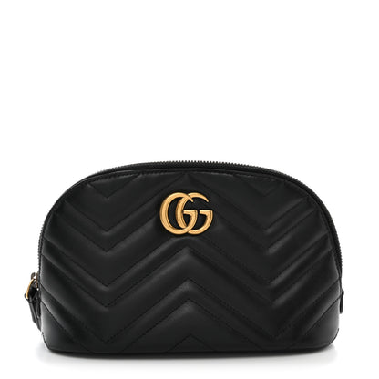 Gucci Calfskin Matelasse Large GG Marmont Pouch Cosmetic Case Black 1 of 7