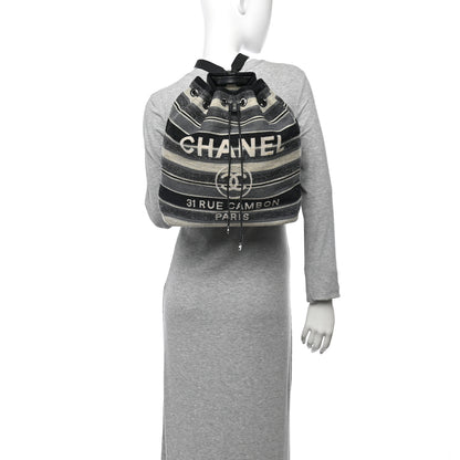 Chanel Striped Canvas Large Deauville Backpack Gray Black 2 of 10
