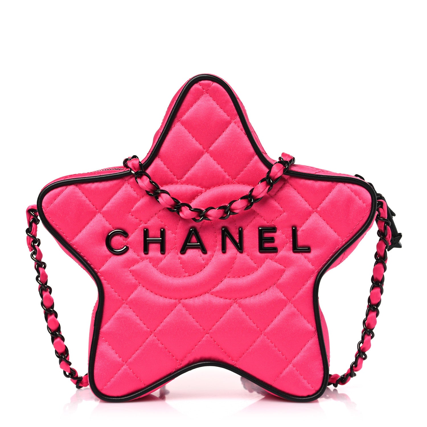 Chanel Satin Quilted Walk Of Fame Star Bag Fuchsia Black 1 of 9