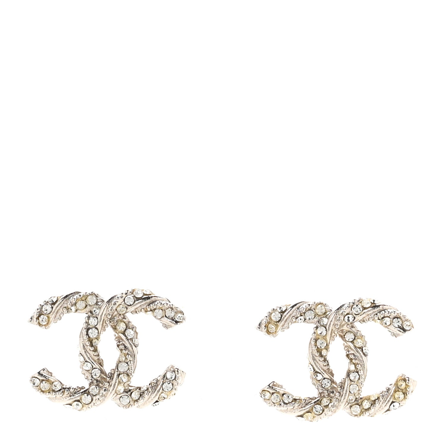 Chanel Crystal Twisted CC Earrings Silver 1 of 4