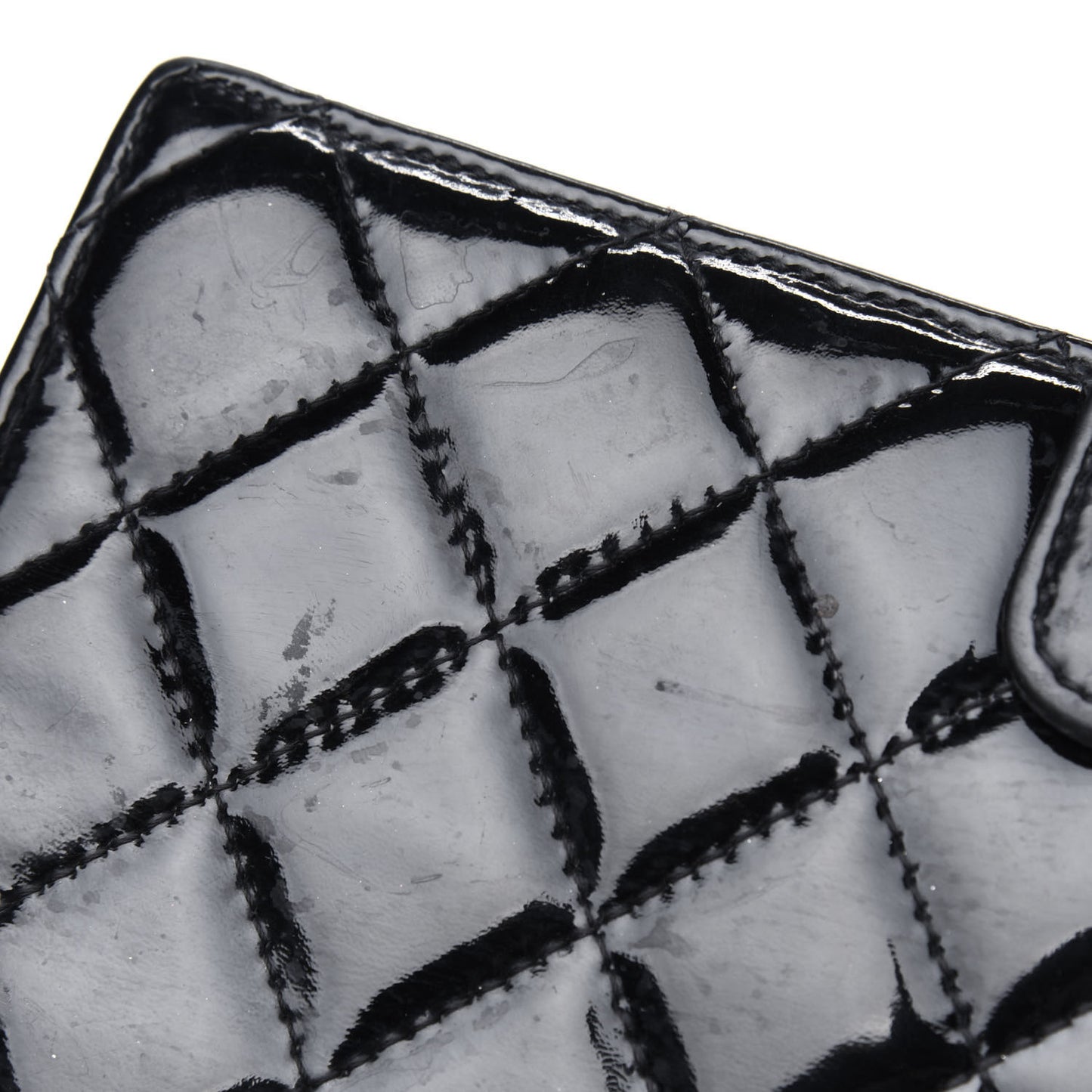 Patent Quilted Large Brilliant Flap Wallet Black