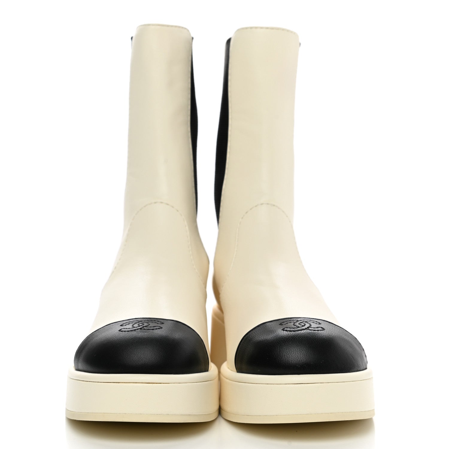 Chanel Lambskin Patent Cap Toe Short Boots 36 Ivory Black 2 of 9