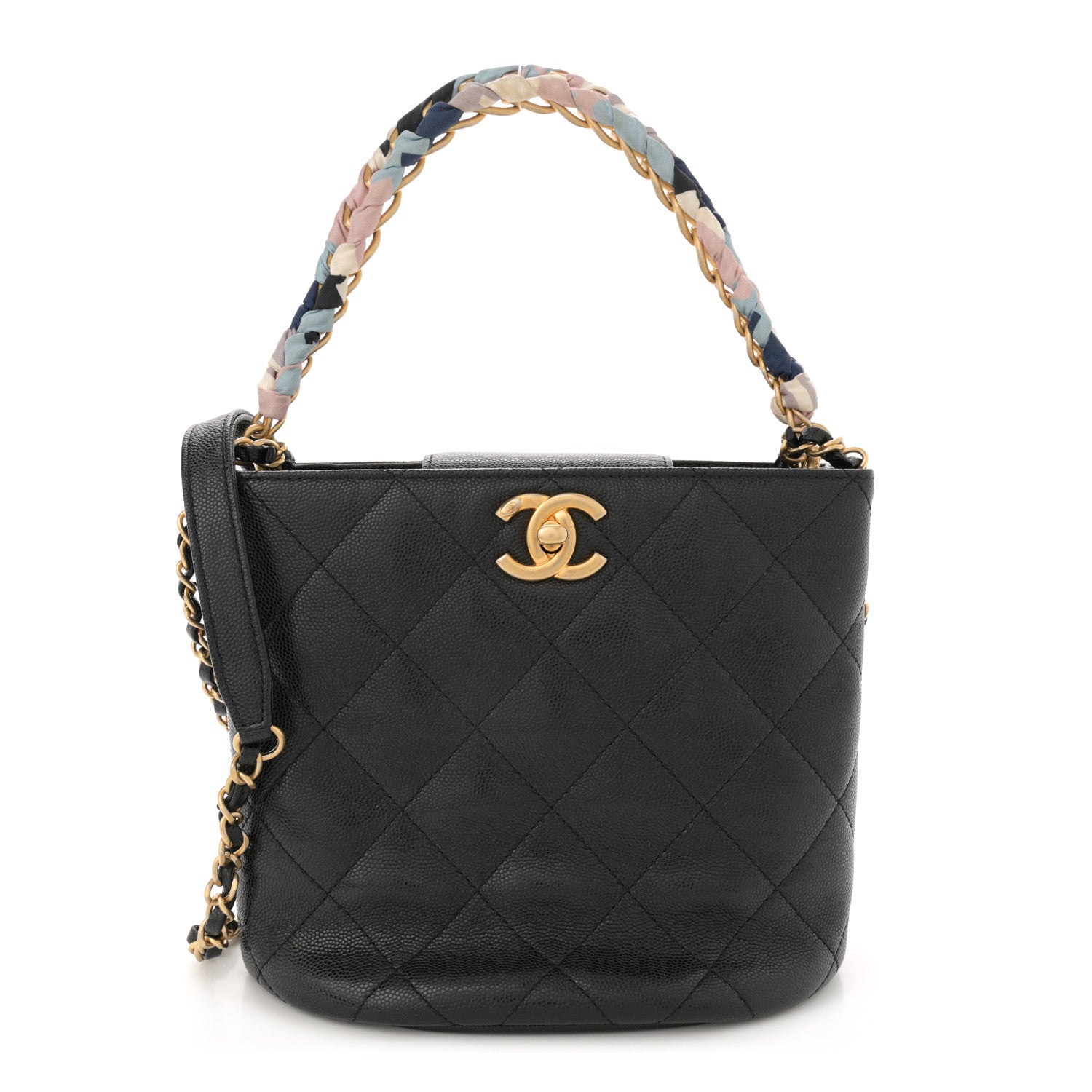 Chanel Caviar Quilted Chain Scarf Handle Bucket Bag Black 1 of 10