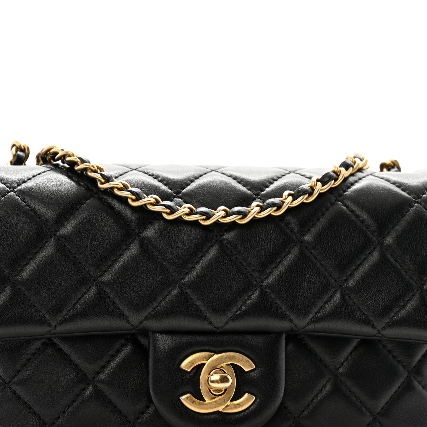 Lambskin Quilted Mini Rectangular Pearl Crush Flap Black