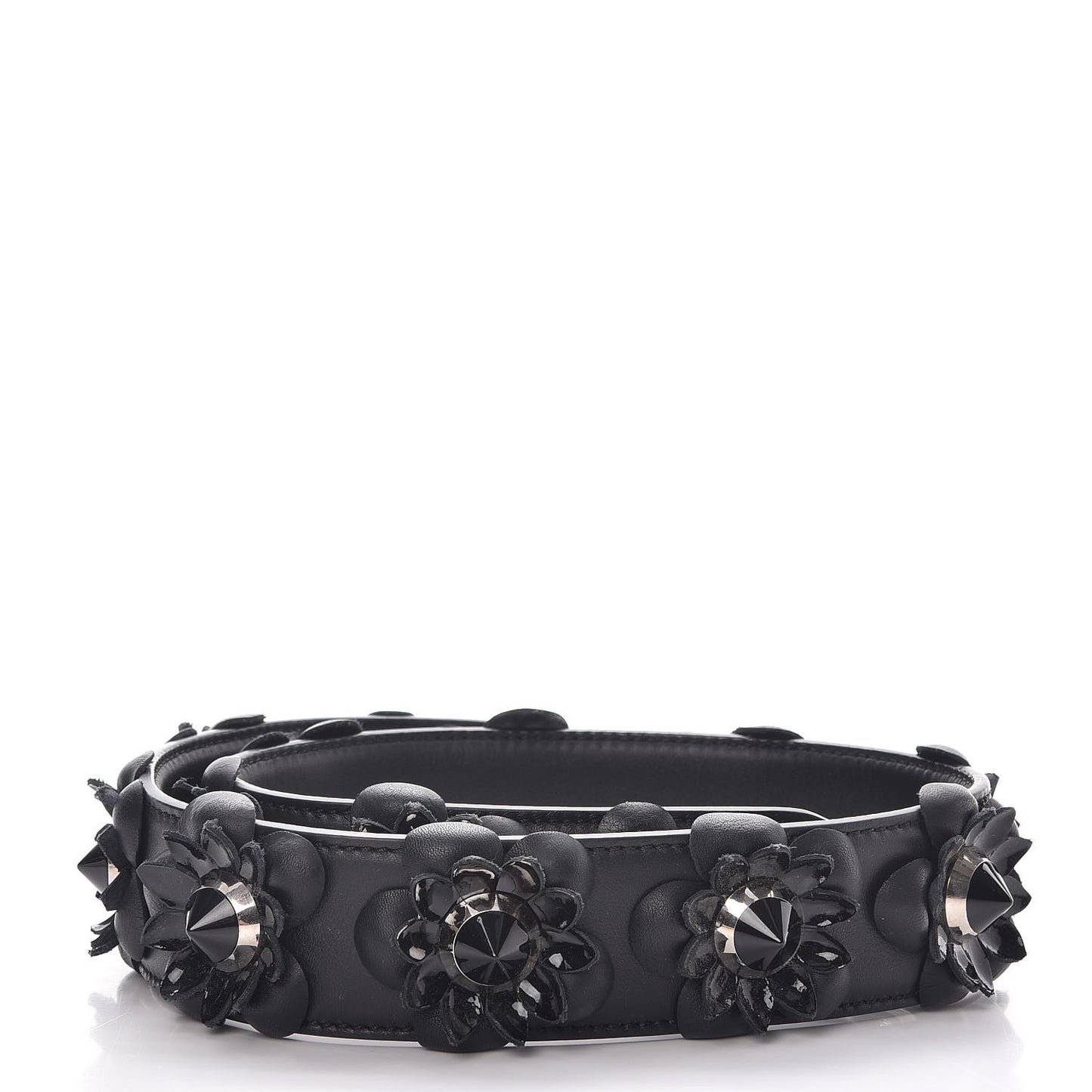 Vitello Dolce Nappa Patent Flowerland Studded Strap You Black