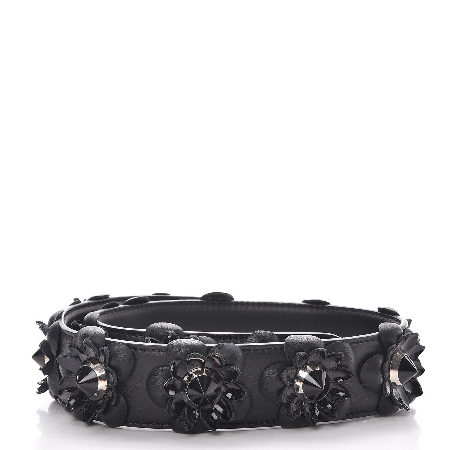 Fendi Vitello Dolce Nappa Patent Flowerland Studded Strap You Black 2 of 5