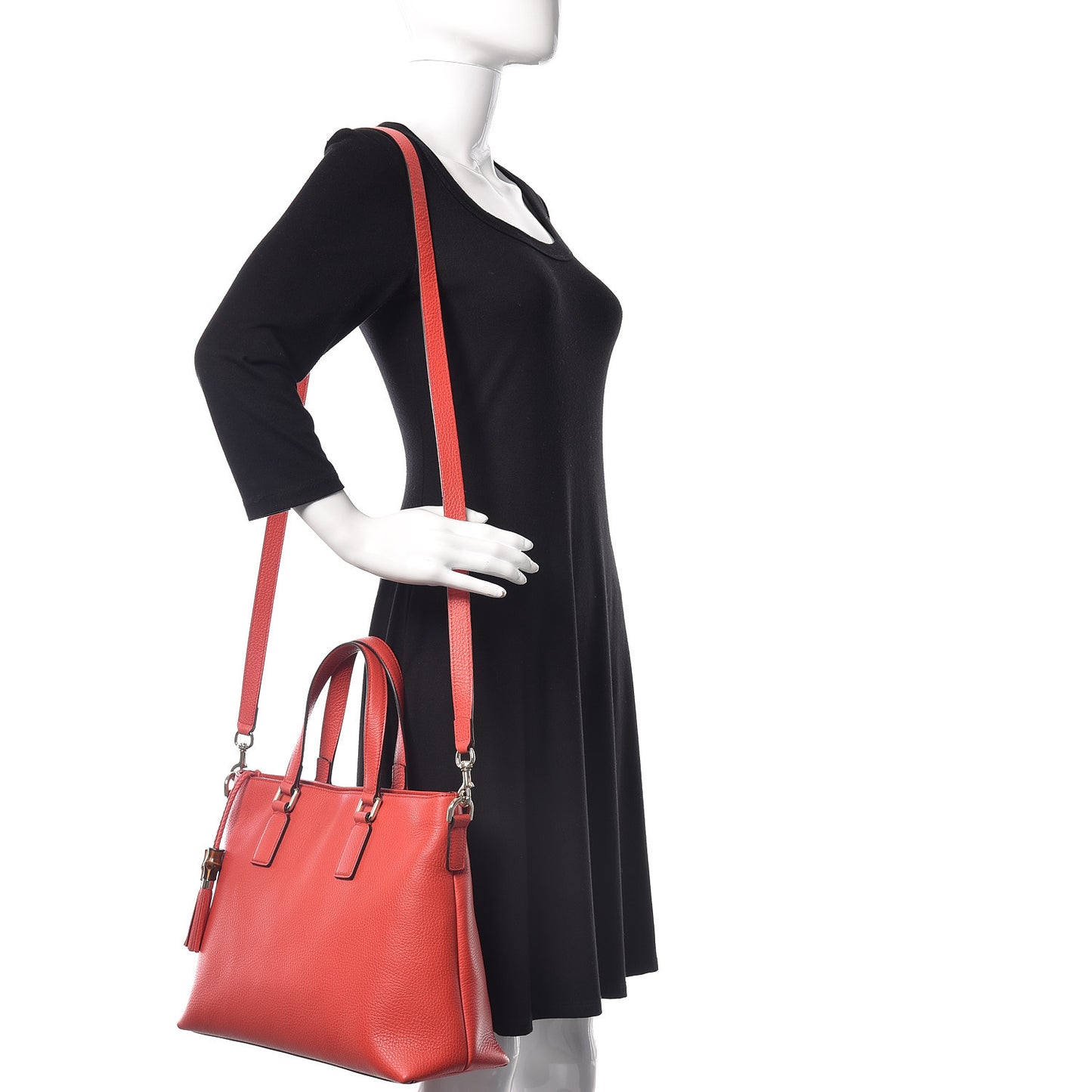 Calfskin Bamboo Tassel Top Handle Tote Red