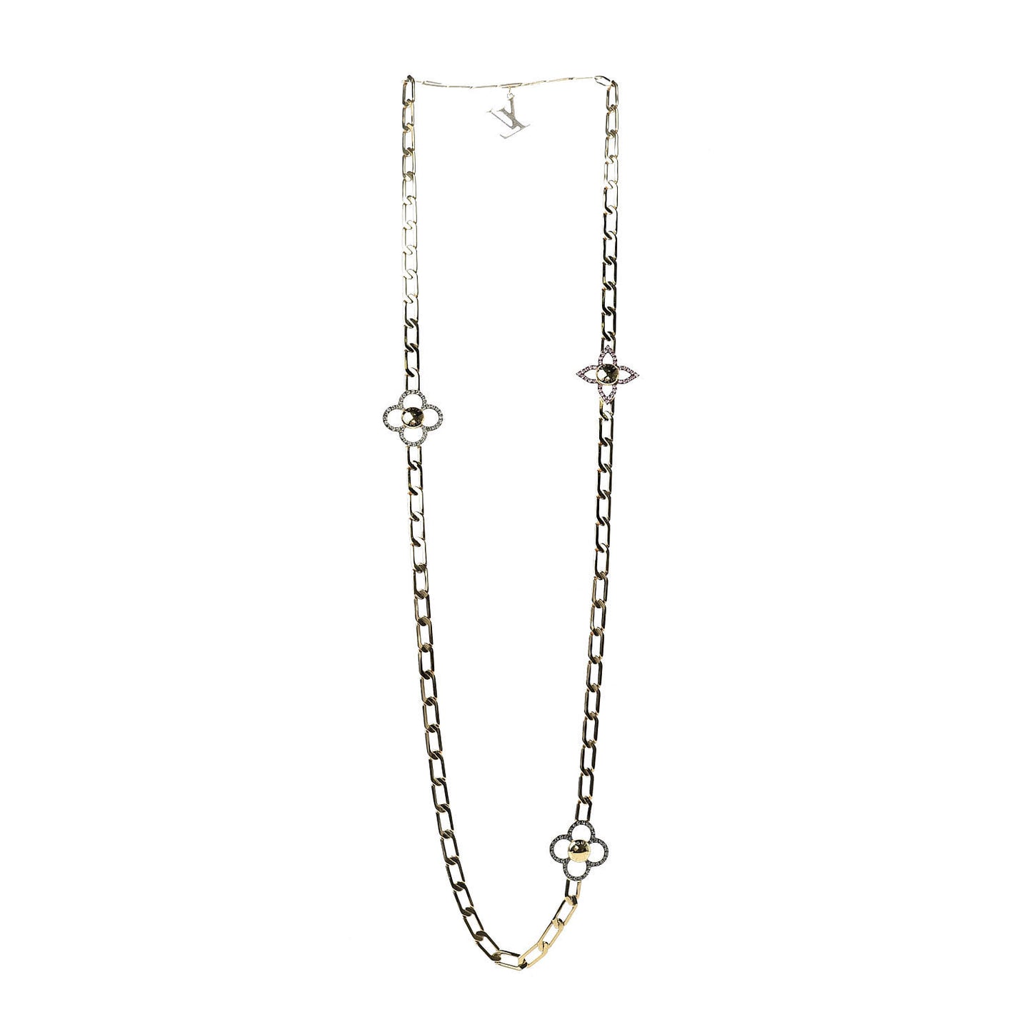 Monogram Multicolor Swarovski Crystal Flower Power Sautoir Necklace Gold