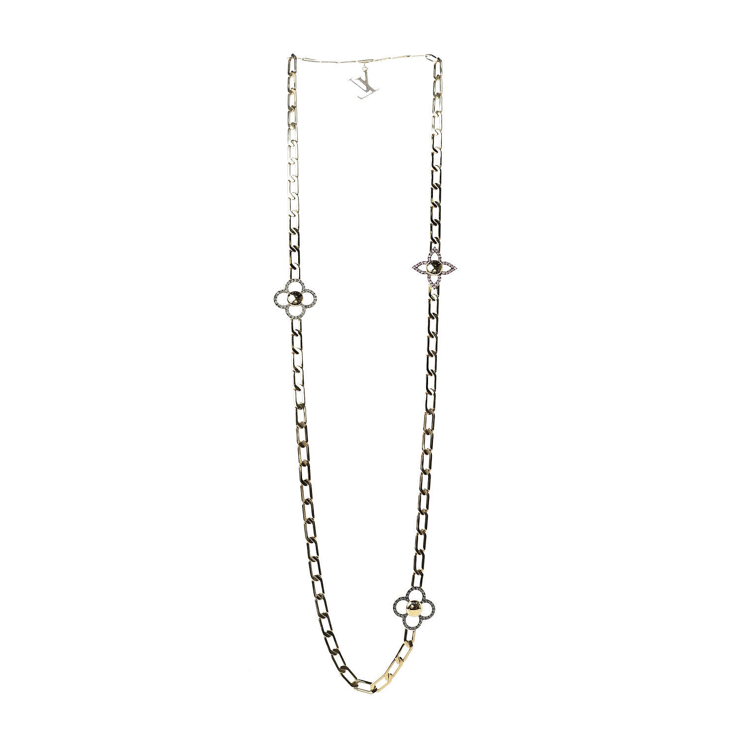 Louis Vuitton Monogram Multicolor Swarovski Crystal Flower Power Sautoir Necklace Gold 3 of 5
