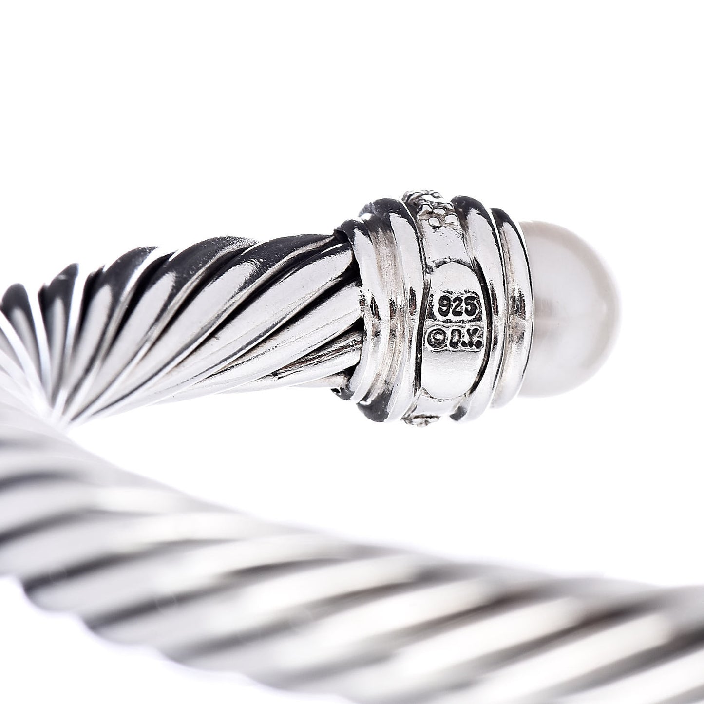 Sterling Silver Diamond Pearl 7mm Cable Classics Bracelet