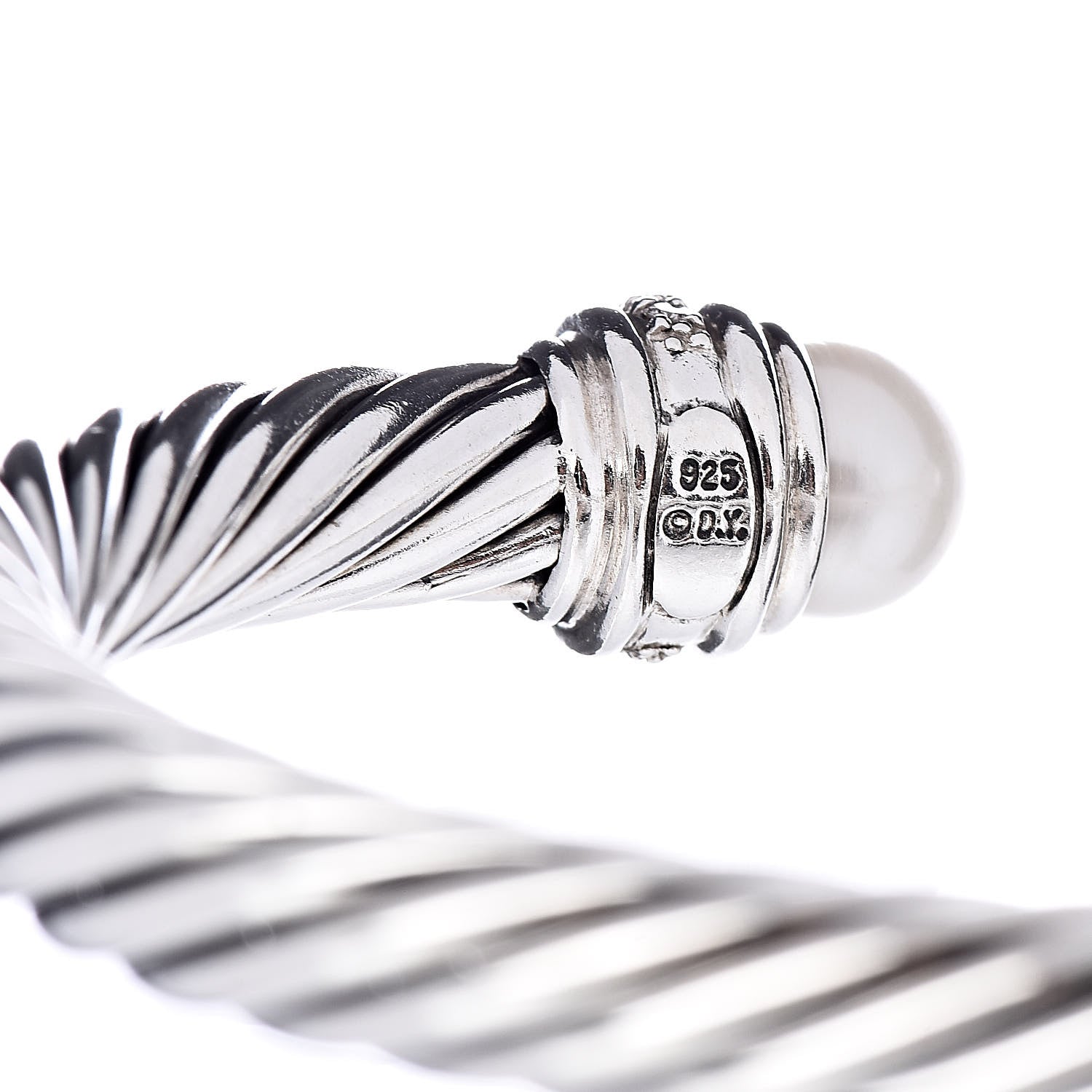 David Yurman Sterling Silver Diamond Pearl 7mm Cable Classics Bracelet 4 of 4