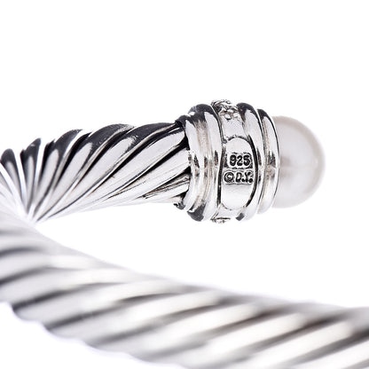 David Yurman Sterling Silver Diamond Pearl 7mm Cable Classics Bracelet 4 of 4