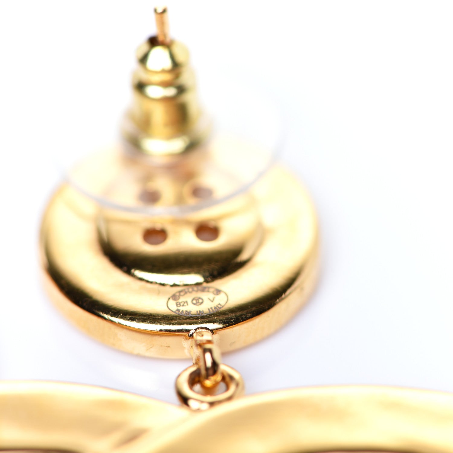 Chanel Metal Large Paris Button Earrings Gold 4 of 4