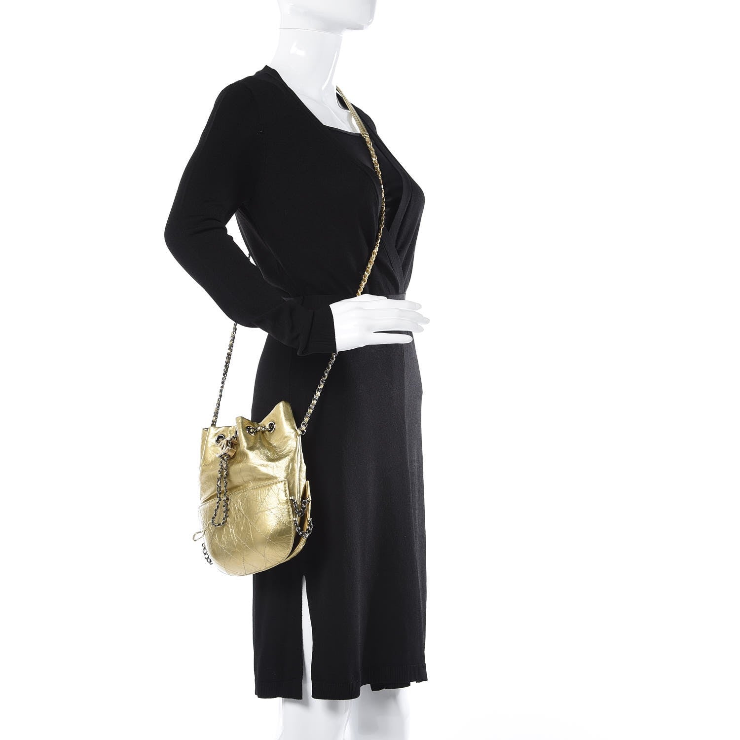 Chanel Metallic Aged Calfskin Quilted Small Gabrielle Bucket Gold 2 of 8