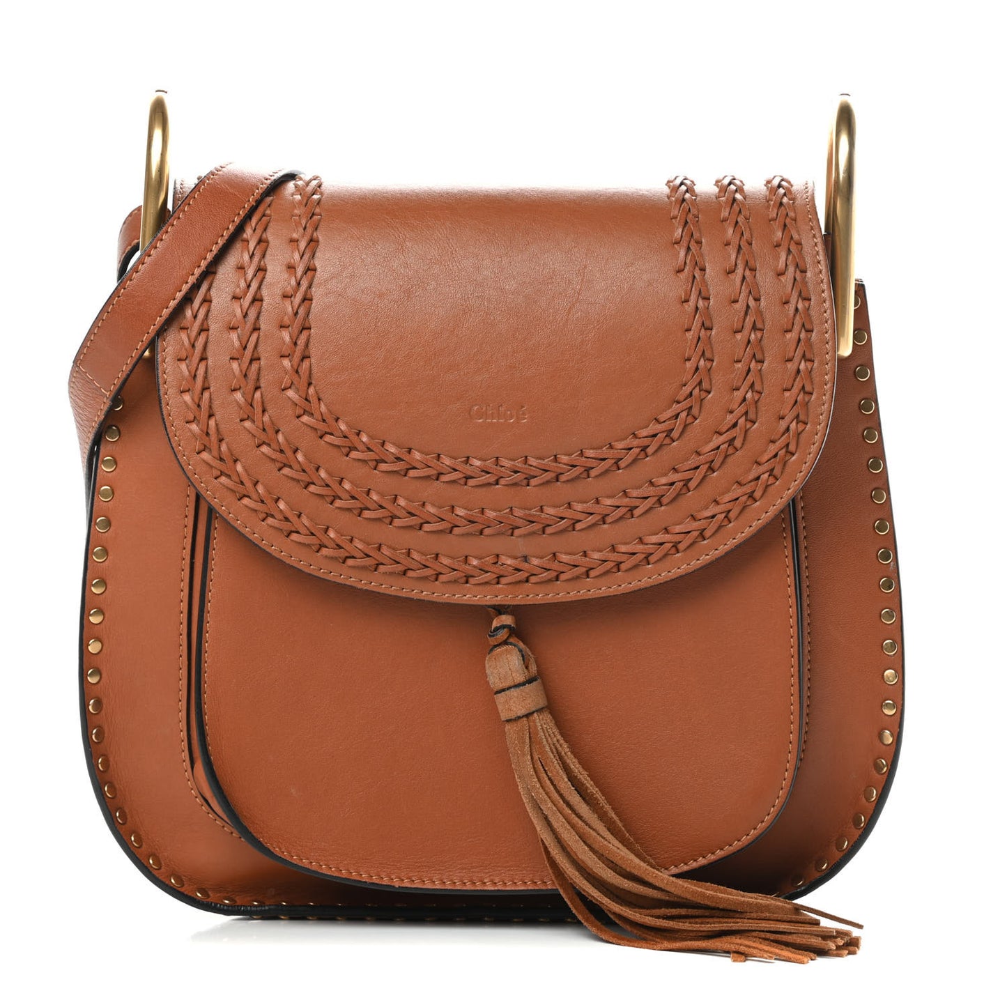 Calfskin Braided Medium Hudson Shoulder Bag Caramel