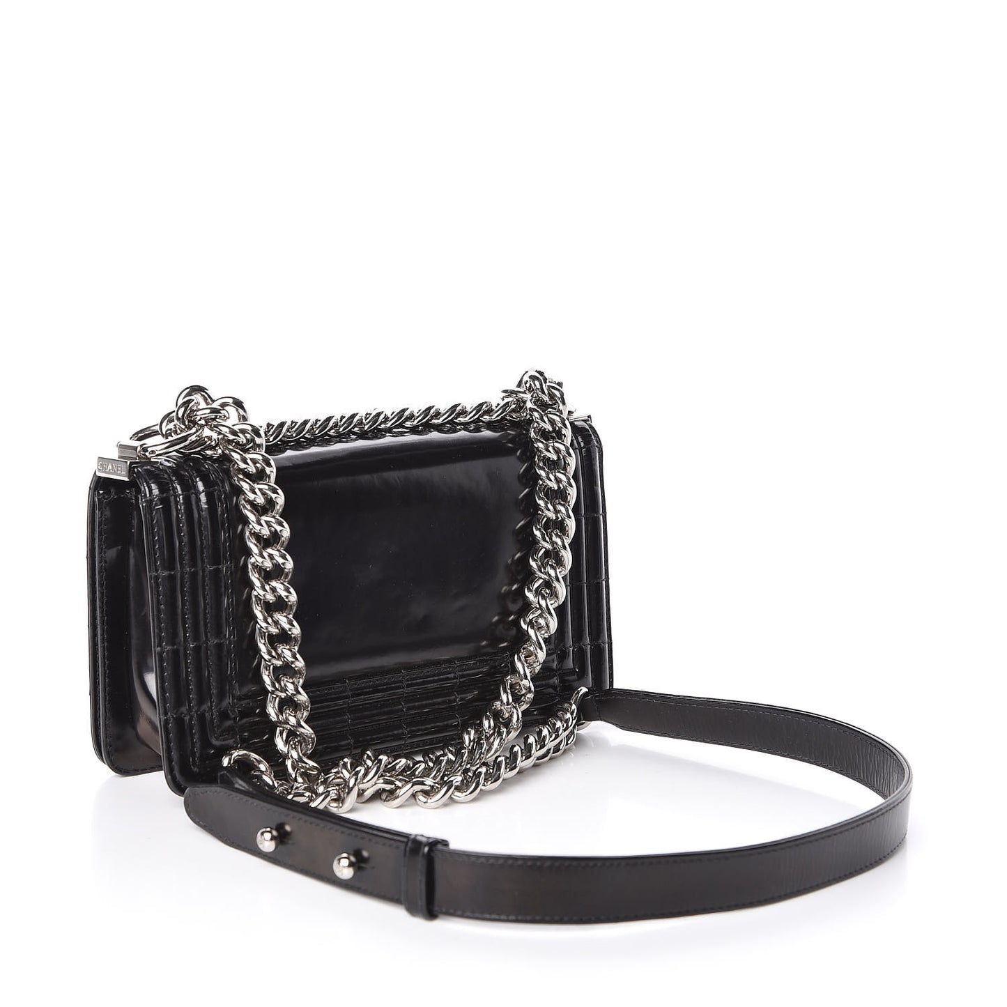 Glazed Calfskin Small Boy Flap Black