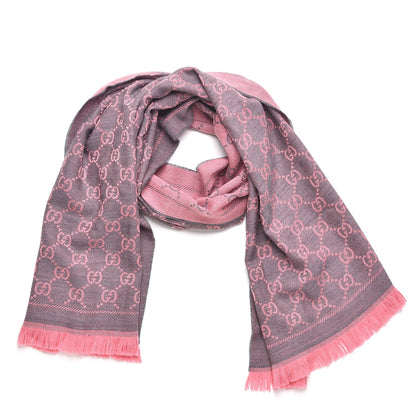 Gucci Wool Jacquard GG Monogram Sten Fringe Scarf Graphite Pink 1 of 6