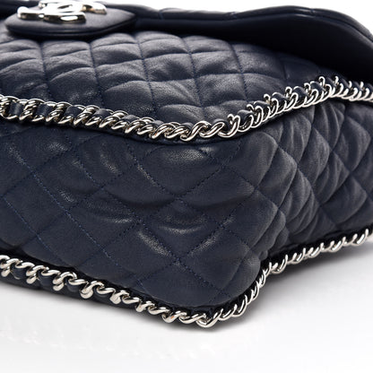 Chanel Washed Lambskin Quilted Chain Around Maxi Flap Dark Navy Blue 6 of 11