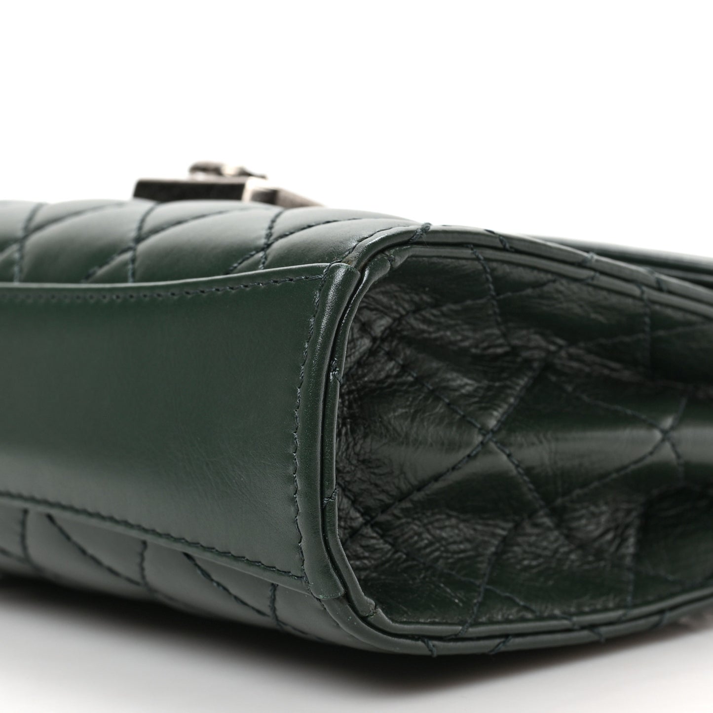 Shiny Calfskin Quilted Mad About Quilting Mini Flap Dark Green