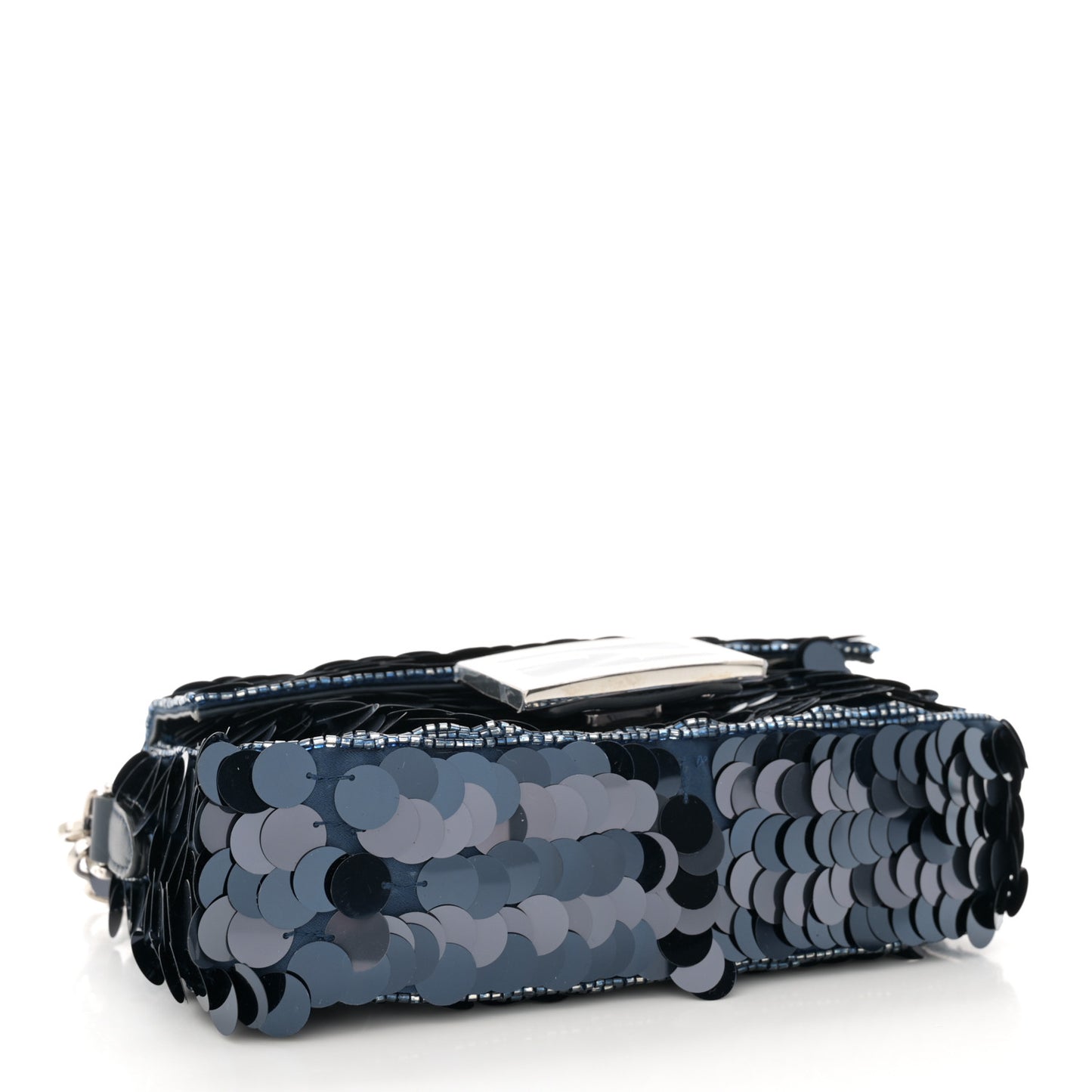 Sequin Paillettes Vitello Grace Striped Mini Baguette Dark Blue Lunai